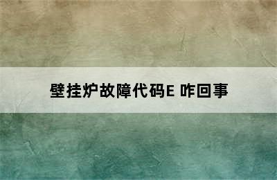 壁挂炉故障代码E 咋回事